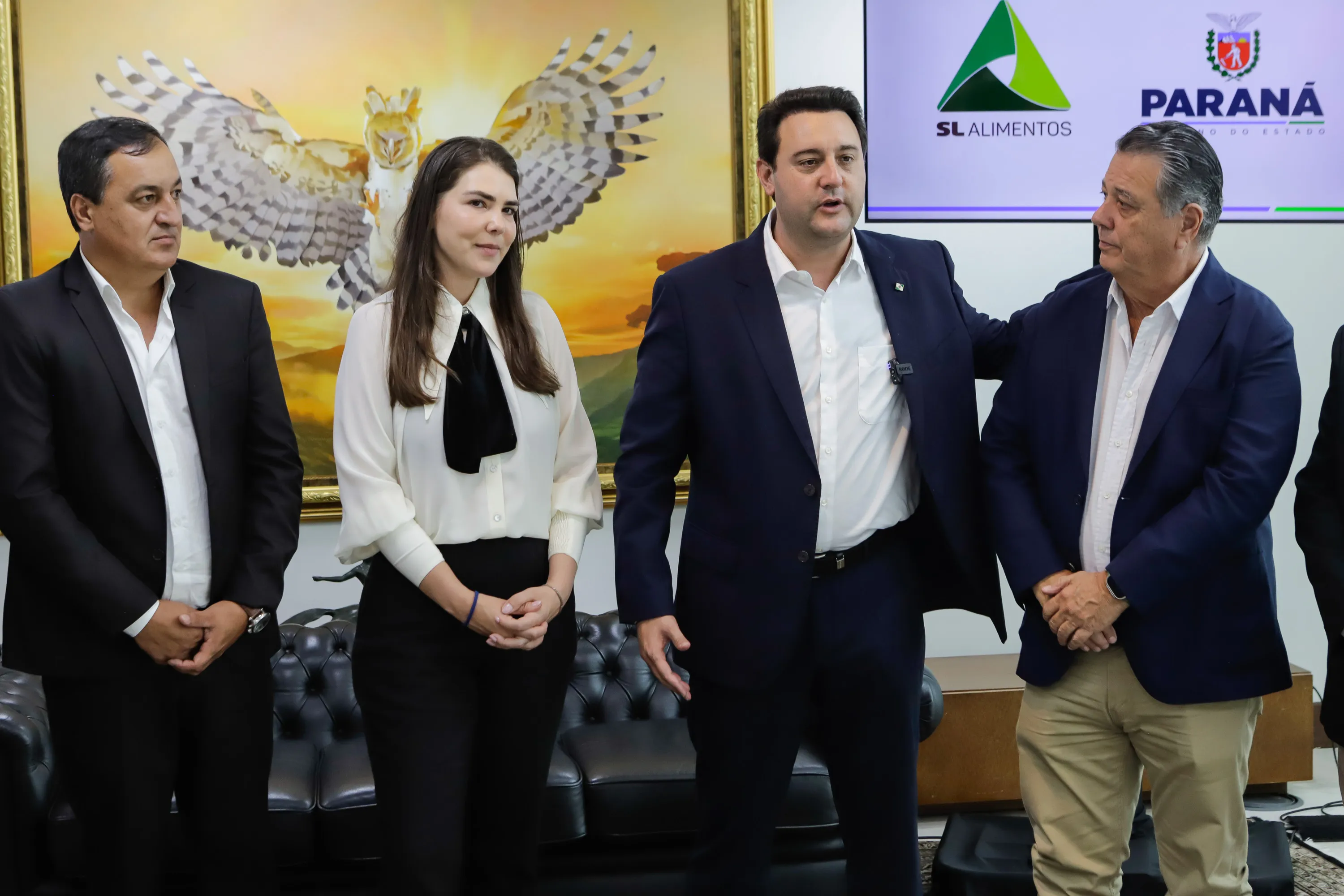 Curitiba, 19 de março de 2024 - O governador Carlos Massa Ratinho Jr. anuncia, ao lado da empresa SL Alimentos, novos investimentos.