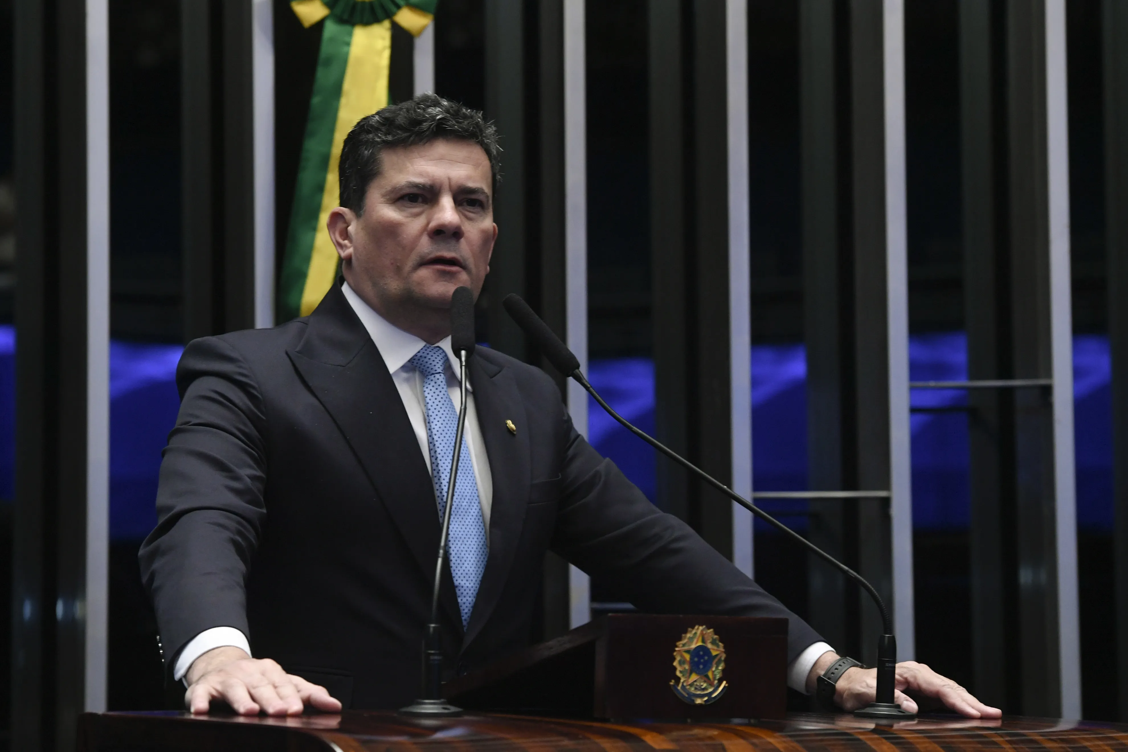 Plenário do Senado Federal durante sessão deliberativa ordinária. Período do expediente. 

Em discurso, à tribuna, senador Sergio Moro (União-PR). 

Foto: Jefferson Rudy/Agência Senado