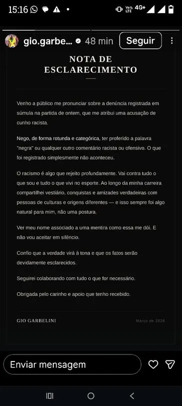 Imagem descritiva da notícia Futebol: Gio Garbelini é acusada de ofensa racista em jogo na Espanha