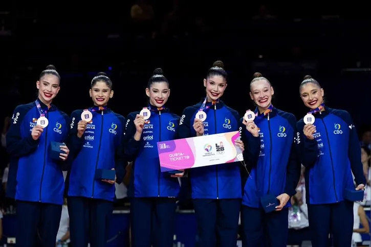 Imagem ilustrativa da imagem Ginástica rítmica: Brasil é bronze e garante vaga em Los Angeles 2028