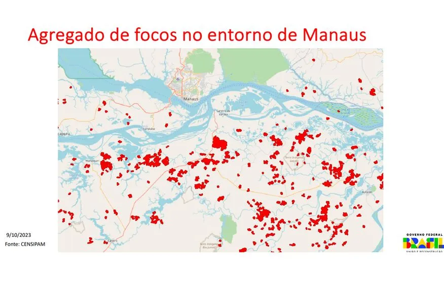 Imagem descritiva da notícia Amazonas têm 1.664 focos de fogo e Ibama manda reforço de brigadistas