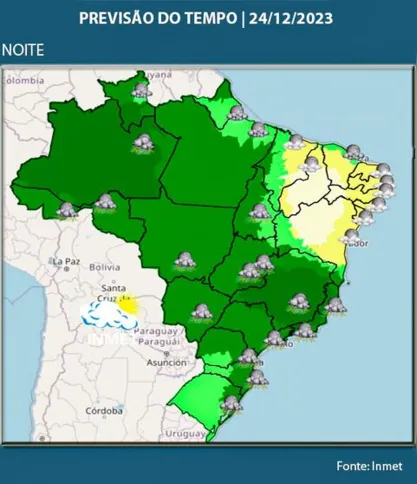Imagem ilustrativa da imagem Noite de Natal pode ser chuvosa na maior parte do país