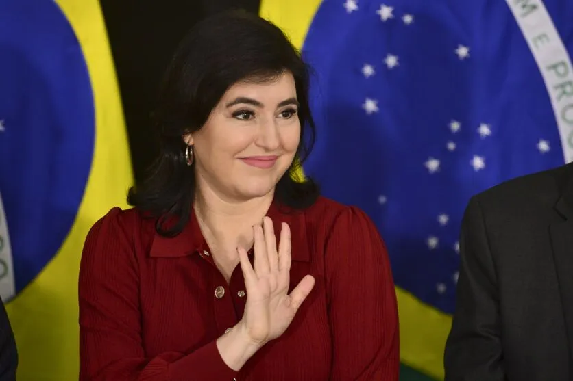 A ministra do Planejamento e Orçamento, Simone Tebet, toma posse em cerimônia no Salão Nobre do Palácio do Planalto.