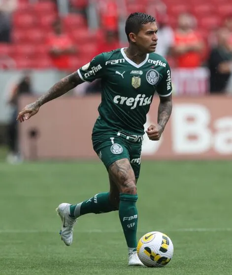 O jogador Dudu, da SE Palmeiras, em jogo contra a equipe do SC Internacional, durante partida válida pela trigésima oitava rodada, do Campeonato Brasileiro, Série A, no estádio Beira-Rio. (Foto: Cesar Greco/Palmeiras/by Canon)