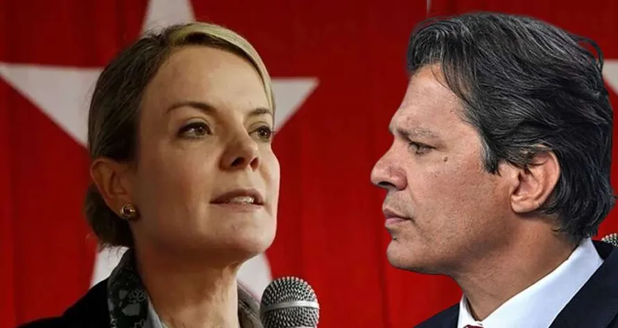 Imagem descritiva da notícia Gleisi e Haddad entram 
em atrito sobre sucessão